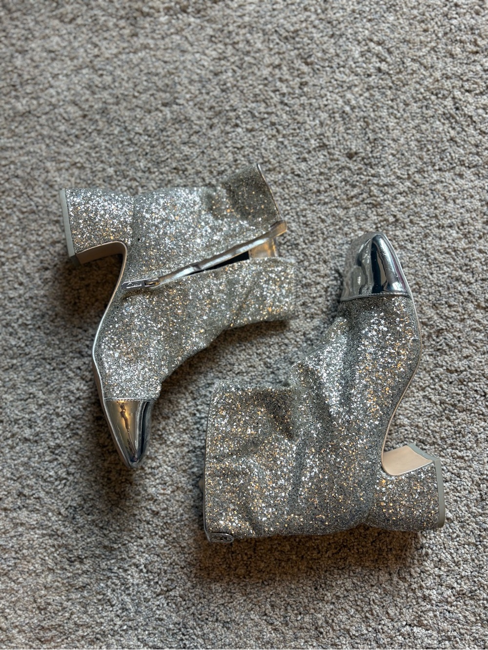 Circus by Sam Edelman Silver Glitter Ankle Boots with Metallic Cap Toe